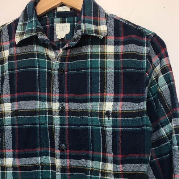 𝅺j. Crew Factory plaid tailored fit flannel button front shirt shacket XS - Picture 2 of 9